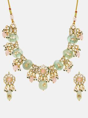 Gold plated kundan green stone Necklace Set 4
