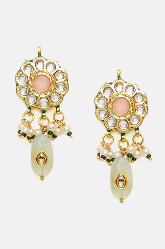 Gold plated kundan green stone Necklace Set