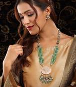 Gold plated kundan green stone Long Necklace Set