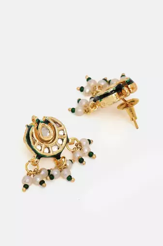 Gold plated kundan green stone Long Necklace Set