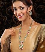 Gold plated kundan multicolor Stone Long Necklace Set