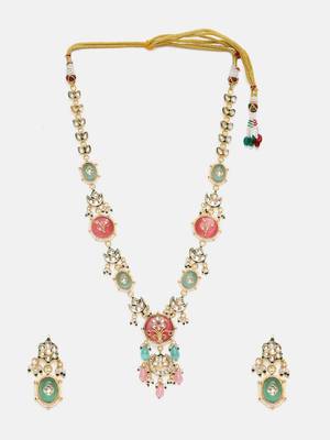 Gold plated kundan multicolor Stone Long Necklace Set 3
