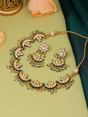 Gold plated kundan green stone Necklace Set 2