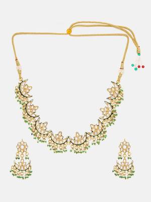 Gold plated kundan green stone Necklace Set 3