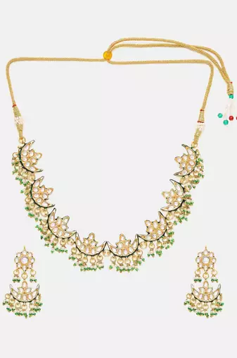 Gold plated kundan green stone Necklace Set