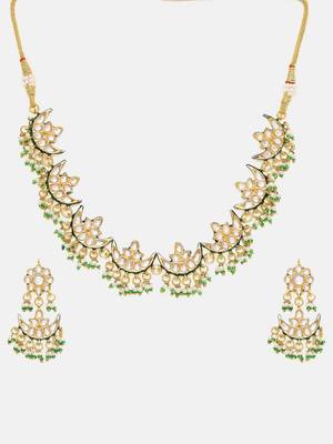 Gold plated kundan green stone Necklace Set 4