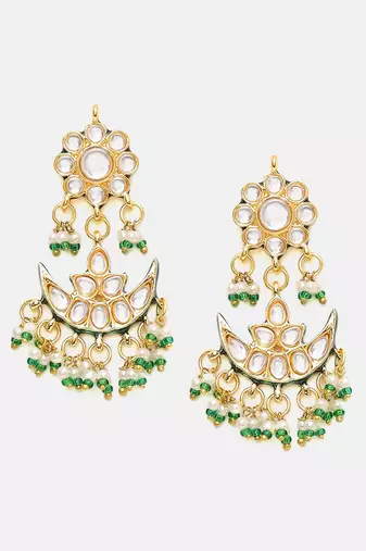 Gold plated kundan green stone Necklace Set