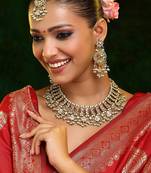 Gold plated kundan green stone Necklace Set