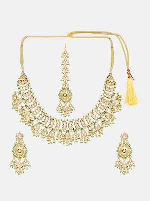 Gold plated kundan green stone Necklace Set 3