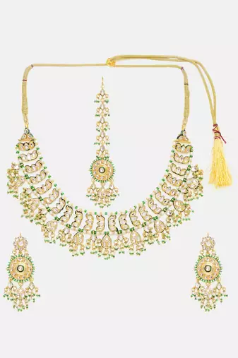 Gold plated kundan green stone Necklace Set