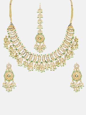 Gold plated kundan green stone Necklace Set 4