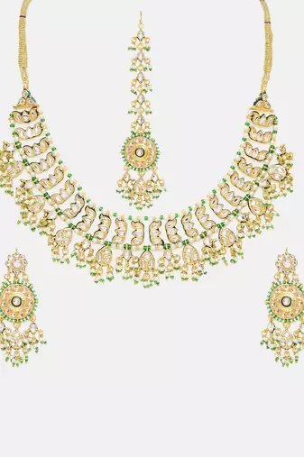Gold plated kundan green stone Necklace Set