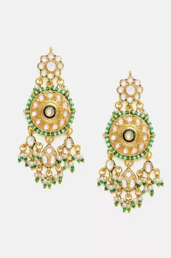 Gold plated kundan green stone Necklace Set