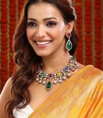 Gold plated kundan multicolor Stone Necklace Set