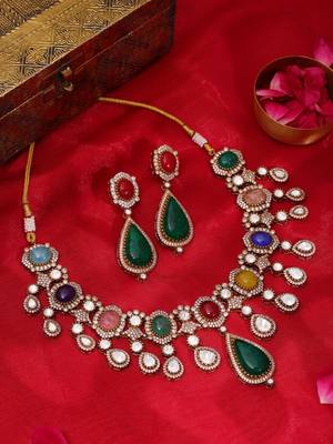 Gold plated kundan multicolor Stone Necklace Set 2