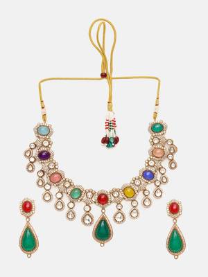 Gold plated kundan multicolor Stone Necklace Set 3