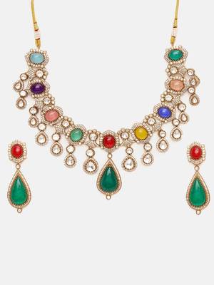 Gold plated kundan multicolor Stone Necklace Set 4