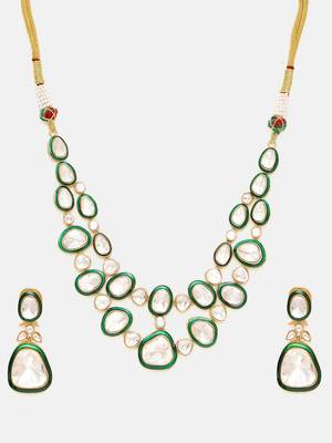 Gold plated kundan Layered Necklace Set 4