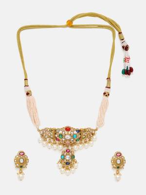 Gold plated kundan multicolor Stone Choker Necklace set 3
