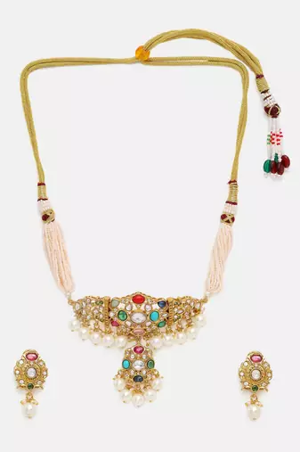 Gold plated kundan multicolor Stone Choker Necklace set