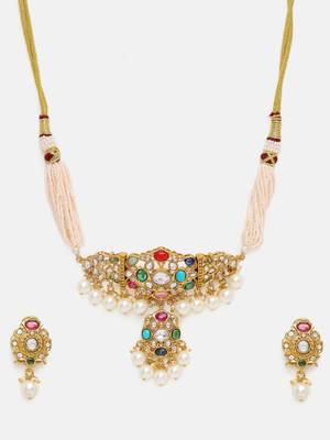 Gold plated kundan multicolor Stone Choker Necklace set 4