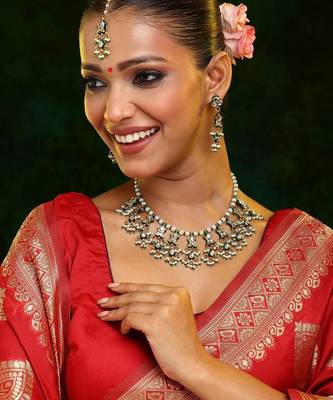 Gold plated kundan green stone Necklace Set 1