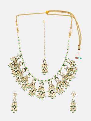 Gold plated kundan green stone Necklace Set 3