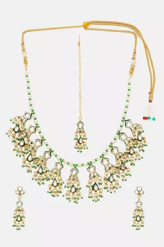 Gold plated kundan green stone Necklace Set
