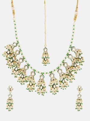 Gold plated kundan green stone Necklace Set 4