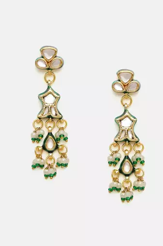 Gold plated kundan green stone Necklace Set