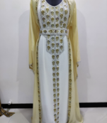 Royal Golden Embroidered Georgette Stitched Kaftan with Handwork Detailing Moroccan Style Dress