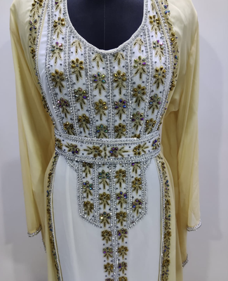 Royal Golden Embroidered Georgette Stitched Kaftan with Handwork Detailing Moroccan Style Dress 2