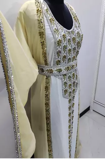 Royal Golden Embroidered Georgette Stitched Kaftan with Handwork Detailing Moroccan Style Dress