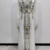 White & Gold Hand Embroidered Designer Stitched Kaftan Moroccan Style Georgette Gown with Crystal Detailing