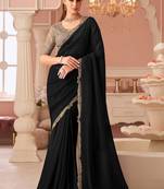 Black georgette sequince & cut work border heavy designer blouse party wear saree