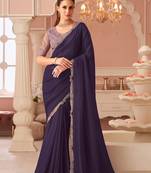 Dark purple georgette sequince & cut work border heavy designer blouse party wear saree