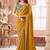 Mustard georgette resham & cut work border heavy designer blouse party wear saree