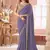 Lavender georgette resham & cut work border heavy designer blouse party wear saree