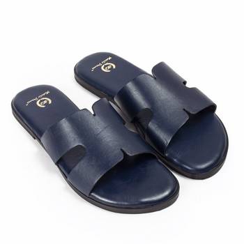 Navy blue solid leather flats 1