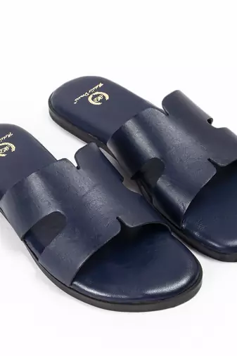 Navy blue solid leather flats