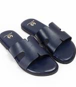 Navy blue solid leather flats