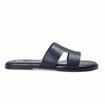 Navy blue solid leather flats 2