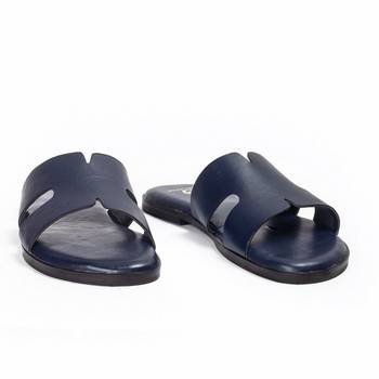 Navy blue solid leather flats 3