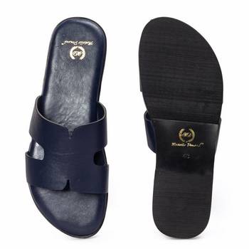 Navy blue solid leather flats 4