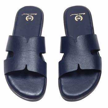 Navy blue solid leather flats 5