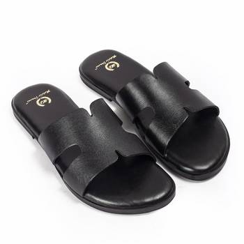 Black solid leather flats 1