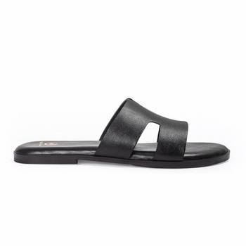 Black solid leather flats 2