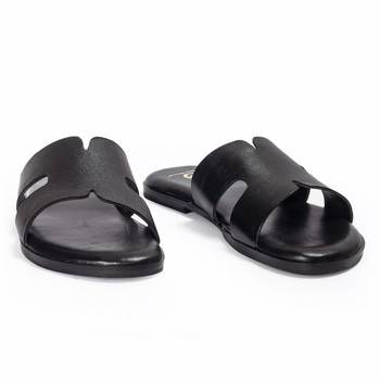 Black solid leather flats 3