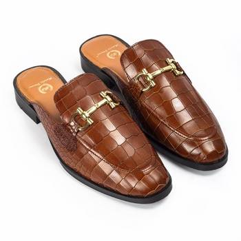 Brown solid leather mules 1