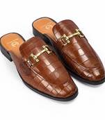 Brown solid leather mules